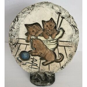 Shapes of Clay Mt St Helens Ash Kitten Plaque with Stand Cream Brown Good Relief